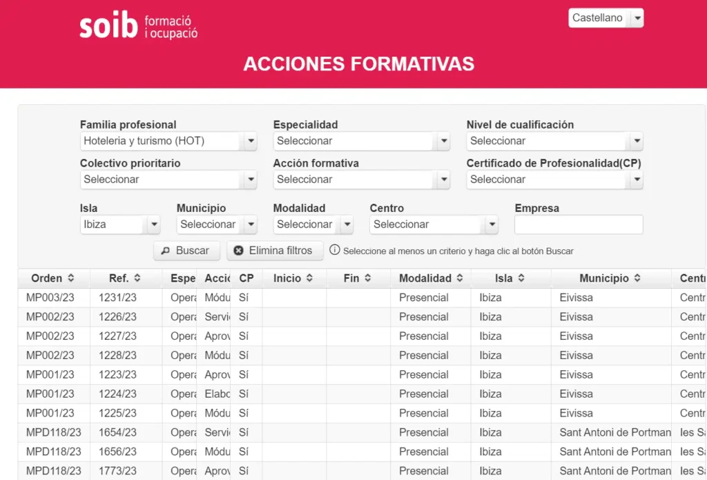 Buscador cursos de cocina en Ibiza