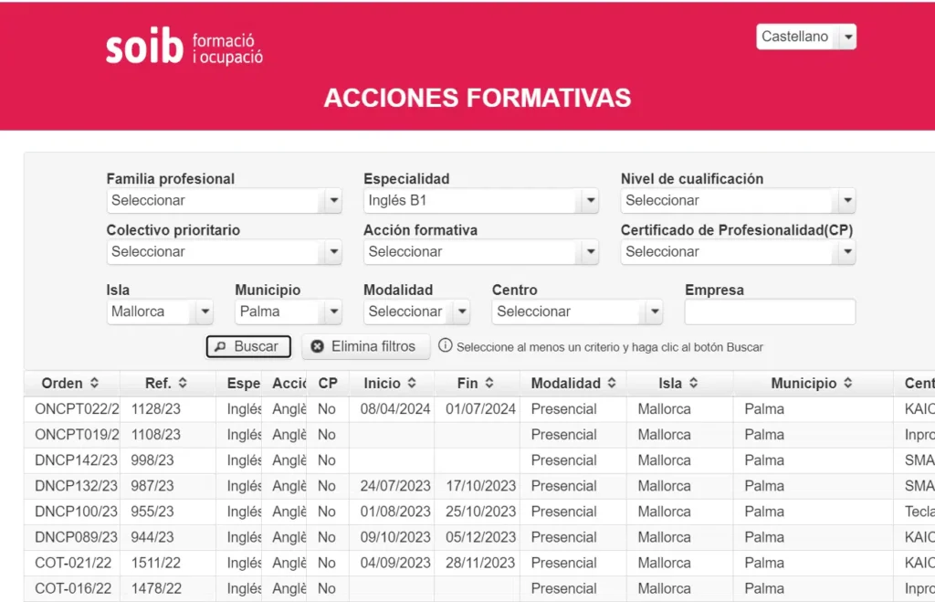 Buscador cursos de inglés en Palma