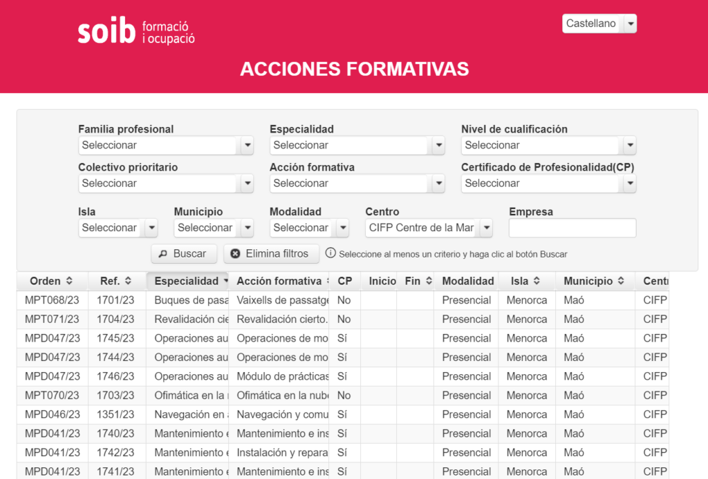 Buscador cursos nauticos en Menorca